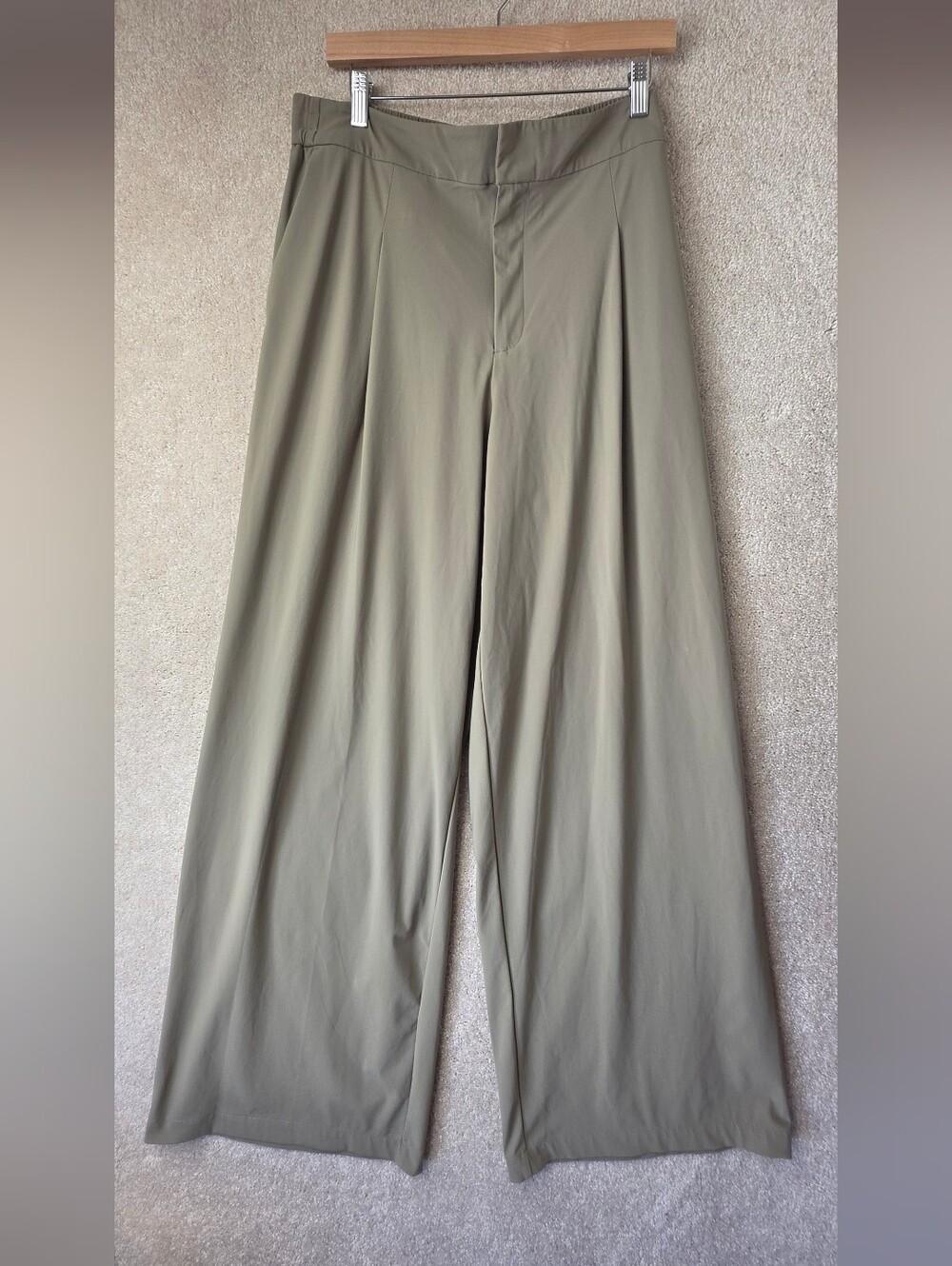 Athleta Pinnacle High Rise Trouser Brooklyn Wide Leg Pants Olive Green 16 Tall